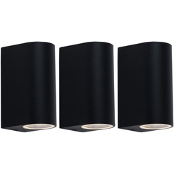 Wandleuchte außen GU10 Außenleuchte Up & Down schwarz Fassadenleuchte Aluminium Aussenleuchten Haus, 2x GU10, BxH 6,5x14,5 cm, 3er Set