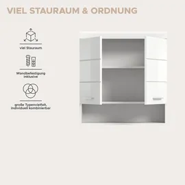 WELLTIME Hängeschrank WELLTIME "SIENA, Breite 74cm, 2 Türen, 1 offenes Fächer, MDF-Front", weiß (weiß, weiß hochglanz), B:74cm H:79cm T:24cm, Holzwerkstoff, Schränke, Hängeschrank, in verschiedenen Farben erhältlich, Badmöbel, Badschrank, Schrank, Bad
