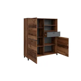 byLIVING Highboard Jackson/großes Sideboard Old Wood Vintage braun / 3-türig braun u. 1 Schubalde in Anthrazit/Wohnzimmerschrank mit 3 Türen und 1 Schubkasten/B 126, H 143, T 40 cm