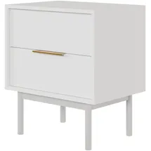 Selsey Nachttisch Beistellschrank Beistelltisch Nachtschrank 54 cm Mit 2 Schubladen, Weiß Holzerne Beine Viviaro