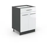 Vicco Küchenunterschrank Fame-Line Weiß Hochglanz/Anthrazit 60 cm mit Schublade ohne Arbeitsplatte