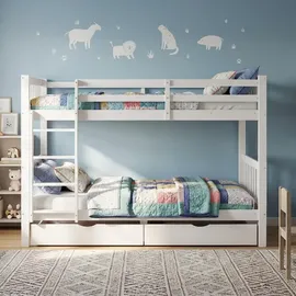 Homestyle4u Etagenbett 90 x 200 cm Kiefer massiv lackiert weiß
