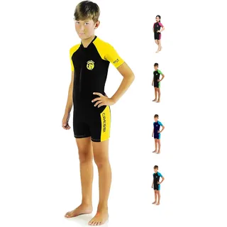Cressi Little Shark Jr Shorty 2mm - Kurzarm Neoprenanzug für Kinder,Schwarz/Gelb, 5/6 Jahre