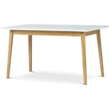 KONSIMO® Esstisch FRISK Esszimmertisch ausziehbar Esstisch Küchentisch, Tischplatte 18mm, Skandinavischer Stil, Höhe 75cm, Eichenholzgestell weiß 140 cm x 75 cm x 80 cm