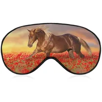 Lustige Schlafmaske für Damen und Herren, Pferde-Mohnblumen-Landschaft, weiche Augenbinde, Augenmaske zum Schlafen, verstellbares elastisches Band, Verdunkelungs-Schlafbezug, Augenschutz für Reisen,