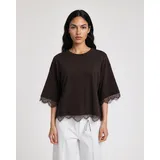 Smith & Soul SMITH & SOUL, Damen, Gr. M, braun (schwarz choc), Jersey, Obermaterial: 100% Baumwolle, unifarben, lässig geschnitten hüftlang, Rundhals, Spitze, Shirts T-Shirt, mit Spitzendetails, Boxy Fit