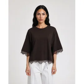 Smith & Soul SMITH & SOUL, Damen, Gr. M, braun (schwarz choc), Jersey, Obermaterial: 100% Baumwolle, unifarben, lässig geschnitten hüftlang, Rundhals, Spitze, Shirts T-Shirt, mit Spitzendetails, Boxy Fit