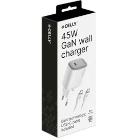 CELLY UPTC1USBC45WCTC, Drinnen, AC, USB, 2 m, Weiß - Weiß