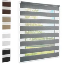 Foxx Doppelrollo Klemmfix ohne Bohren Grau 120x140 cm [Stoffbreite 116cm] Duo Rollo Fensterrollo für Fenster/Türen Gardine Klemmrollo Seitenzugrollo Sichtschutz Sonnenschutzrollo Zebrarollo