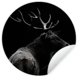 MuchoWow Wandsticker Hirsch - Schwarz - Porträt - Geweih - Tiere (1 St), Wandtattoo Selbstklebend, Wohnzimmer Deko Aufkleber, 30x30 cm bunt 30 cm x 30 cm x 0.1 cm