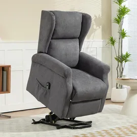 Homcom Fernsehsessel mit Aufstehhilfe Relaxsessel mit Liegefunktion, Leinenoptik, TV-Sessel mit Seitentasche und Fernbedienung, für Wohnzimmer, Sessel, Fernsehsessel