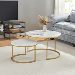 Couchtisch Christchurch 2er Set Marmoroptik, Weiß/Gold