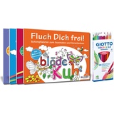 BILDNER Verlag Mein freches Malbuch-Set: 4 Malbücher mit 24 hochwertigen Farbstiften