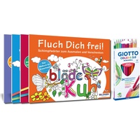 BILDNER Verlag Mein freches Malbuch-Set: 4 Malbücher mit 24 hochwertigen Farbstiften
