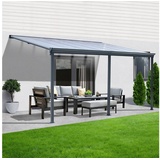 Aileenstore Terrassenüberdachung Aluminium 495 cm als Bausatz Sichtschienen und Hohlkammerplatten Grau