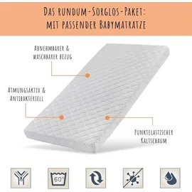 Kids Collective Babybett 70x140 umbaubar mit Matratze, Gitterbett Kinderbett höhenverstellbar & herausnehmbare Sprossen optional mit Schublade | weitere Größe: ... - Weiß
