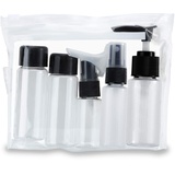 INTIRILIFE Flaschen Set in SCHWARZ TRANSPARENT - 21 x 4 x 13 cm - 6 teiliges Set mit leeren Flaschen und Trichter zum Nachfüllen, zum Reisen, für Pröbchen etc. TSA Genehmigtes Gepäck