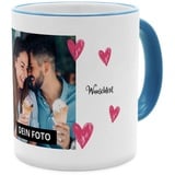 PhotoFancy® - Fototasse 'Herzen' - Personalisierte Tasse mit eigenem Foto - Hellblau - Layout Herzen