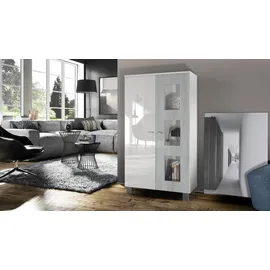 Vladon Vitrine, Hellgrau, Holzwerkstoff, 71x129x35 cm, Wohnzimmer, Wohnwände, Vitrinenschränke