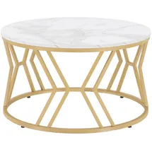 Barberpub Beistelltisch Rund Weiß-Gold Holz 80 x 80 x 46 cm