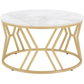 Barberpub Beistelltisch Rund Weiß-Gold Holz 80 x 80 x 46 cm