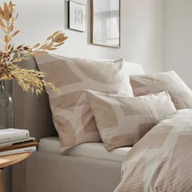 Bugatti Bettwäsche 155x220 cm - 100% Baumwolle, Reißverschluss, anschmiegsam, weich & waschbar, Satinbettwäsche beige grafisches Muster