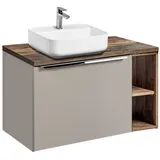 Lomadox Waschtisch Set mit Regal, & Keramikbecken Puebla-56-taupe in Taupe mit Vintage Oak, B/h/t 80,4/62,5/46 cm