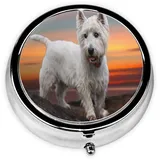 Pillendose, West Highland White Terrier Dogs Mountains, weiß, rund, Pillenetui, Medizin-Organizer, Reise-Pillendose, Reise-Pillen-Organizer