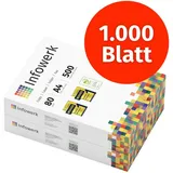 infowerk Druckerpapier Kopierpapier 1000 Blatt 2 x 500 A4 80g Premium Hochweiß CIE Testsieger PEFC Umweltzertifikat