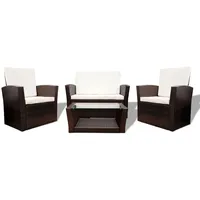 vidaXL Lounge Set 4-tlg. Polyrattan Auflagen cremeweiß braun 42641