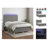 vidaXL Boxspringbett mit Matratze & LED Dunkelgrau 140x200 cm Stoff