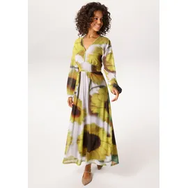 Aniston CASUAL Maxikleid mit großflächigen Sonnenblumen Braun/Grün/Schwarz 36