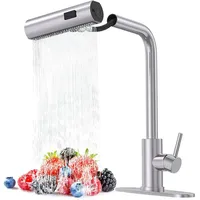 Mutig Küchenarmatur Wasserhahn Küche Ausziehbar,Waterfall Hochdruck Küchenarmatur (mit 360° Drehbar,Spültischarmatur mit 3 Strahlarte,Edelstahl Gebürstet, Einhebel Spültischarmatur mit Brause,Mischbatterie Küche,Robust) Geeignet für Privatküchen, Gastronomie, gewerbliche Küchen silberfarben