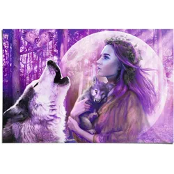 Poster REINDERS "Vollmond Wölfe", lila (farbe bild(er): lila), B:91,5cm H:61cm, Papier, Bilder