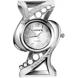 Spangenuhr Damen - Elegante Damen Uhr Silber | Damenuhren | Damenarmbanduhr | Frauen Uhren | Damenuhr Silber | Armbanduhr Damen Silber | Uhr Damen Silber | Uhr Silber Damen | Silber Uhr (Silber-Weiß)