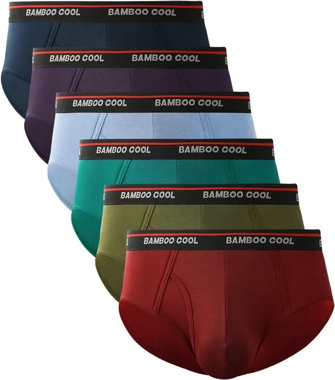 BAMBOO COOL Herren atmungsaktive weiche Unterwäsche mit Eingriff, klassische Slips, ohne Etikett, Größe XL (6er-Pack)