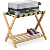 Relaxdays Kofferständer, klappbar, Bambus, HBT: 56 x 68,5 x 41,5 cm, Gepäckständer mit Ablage, Kofferablage Hotel, Natur
