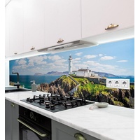MyMaxxi Dekorationsfolie Küchenrückwand Landschaft mit Leuchtturm selbstklebend braun 120 cm x 60 cm