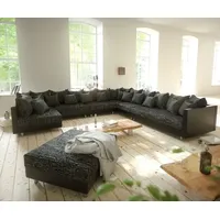 Couch Clovis XXL Schwarz mit Hocker Ottomane Rechts Wohnlandschaft Modulsofa - Schwarz