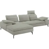 Ecksofa W.SCHILLIG "valentinoo" Sofas Gr. B/H/T: 299cm x 83cm x 178cm, Chenille-Flachgewebe R66, Longchair links, mit Sitztiefenverstellung, grau (stone r66) inklusive Hocker, mit Sitztiefenverstellung, Breite 299 cm