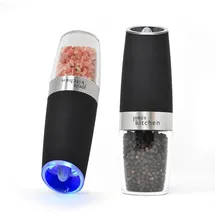 Joeji's Kitchen 2er Salz Pfeffermühle LED-Licht - Gravity Automatischer Elektrische Set - Batteriebetrieben - Salzmühle Gewürzmühle - Einstellbare Keramik-Grobheit - Schwarz