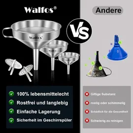 luxuskollektion Walfos Edelstahl Trichter Set 3er Pack mit 2 Siebfilter und Reinigungsbürste