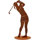 Rostikal Moderne Golferin Statue 40 cm - Gartendeko Geschenk - Deko Golf Figuren für Haus und Garten - Stilvolle und einzigartige Wohnkultur Rost Statue