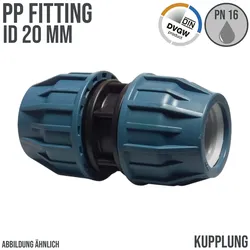 20 mm PE PP Fitting Klemm Verbinder Verschraubung Muffe Rohr Kupplung DVGW - PN ...