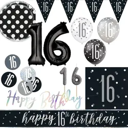 16. Geburtstag Deko schwarz silber Party Dekoration Set Junge Geburtstagsdeko