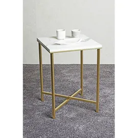 Haku-Möbel Beistelltisch Gold marmoroptik quadratisch, X-Form, 39x53x39 cm