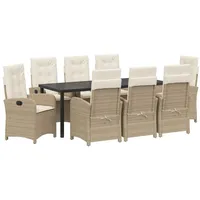 VidaXL 9-teiliges Garten-Dining-Set mit Kissen Beige Poly-Rattan