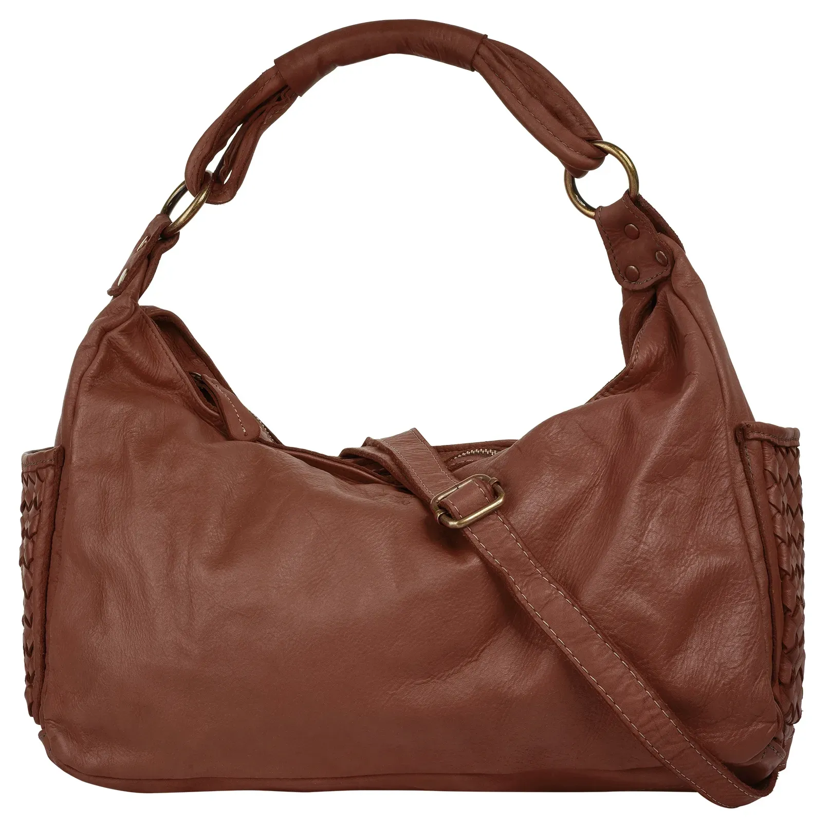 Henkeltasche SAMANTHA LOOK, Damen, Gr. B/H/T: 35cm x 30cm x 12cm onesize, braun (cognac), Leder, Taschen, echt Leder, Made in Italy