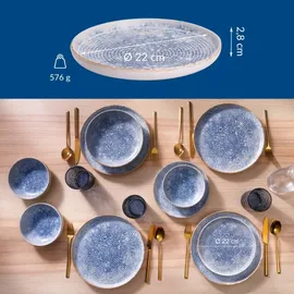 james cooke Azure Vintage flache Teller 2er-Set Steingut – Ø22 cm blau weiß gestreift,