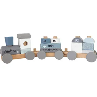 Tauf Eisenbahn I personalisiert Zug blau I Holz Eisenbahnen I Geschenk zur Taufe Taufgeschenk I Holzzug Baby I Taufgeschenk Jungen personalisiert I Maße: 41 x 5 x 11 cm